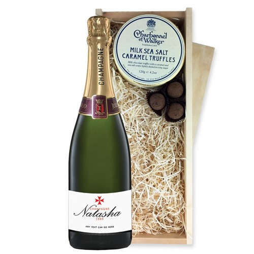 Personalised Champagne - Black Label And Milk Sea Salt Charbonnel Chocolates Box